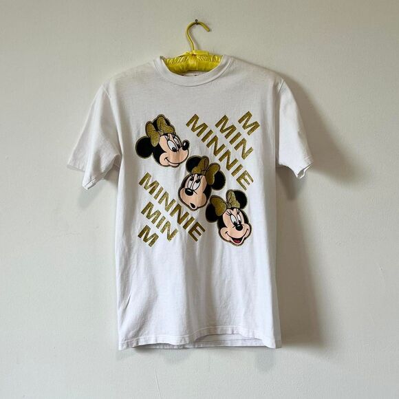 Disney Other - Disney 90s Vintage White and Metallic Gold T-shirt Minnie Mouse Cartoon Tshirt M